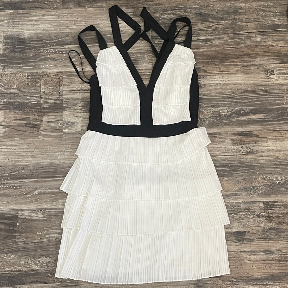 BCBGMaxAzria Black and White Strappy Mini Dress